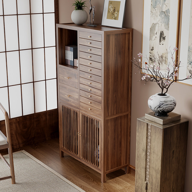 新中式实木茶柜家用办公储茶榆木茶饼收纳柜多层普洱茶存放收纳柜