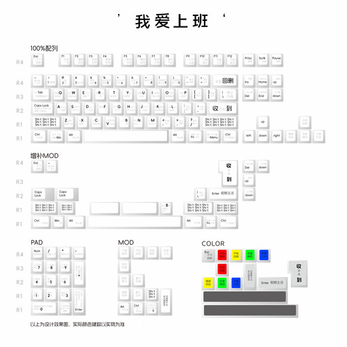 JKDKeys我爱上班个性白黑 PBT热升华原厂高度客制化机械键盘键帽