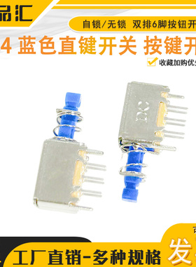 A04 按键开关PS22E05  蓝色直键开关 自锁/无锁 双排6脚按钮开关