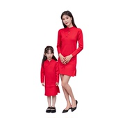母女亲子装 新年拜年服盘扣旗袍仿羊绒开叉中国风红色新年喜庆2025
