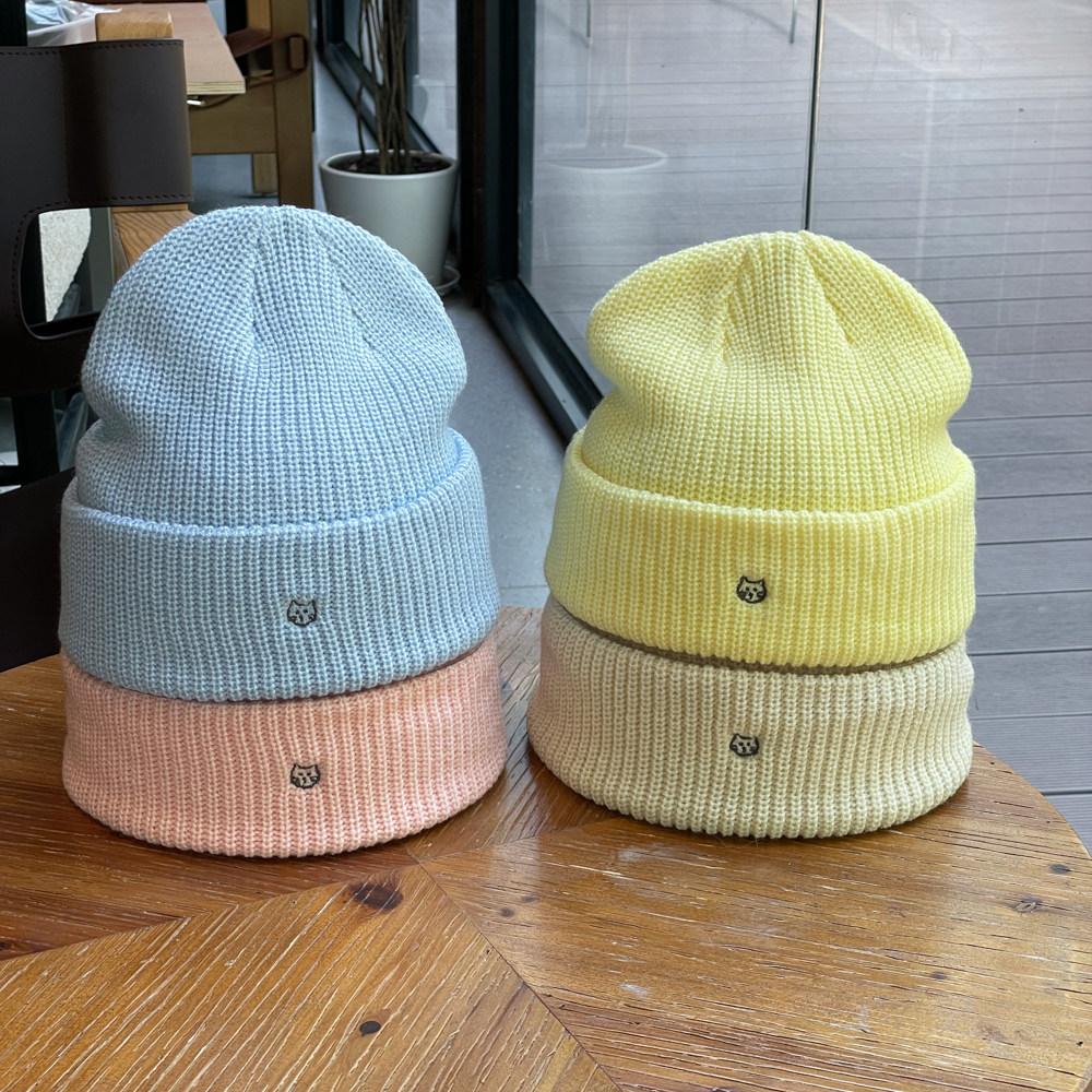 日系小众设计可爱卡通小咪毛绒针织帽女秋冬保暖氛围感护耳包头帽