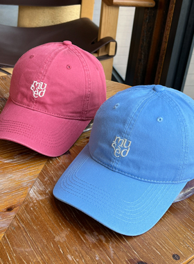 天蓝色软顶字母刺绣棒球帽子女纯棉减龄显脸小百搭遮阳鸭舌帽男潮