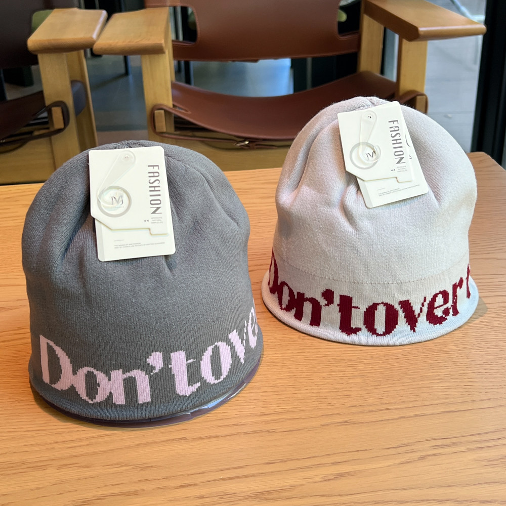 高级感字母滑雪内盔帽毛线帽子女冬天套头针织帽骑电动车包头帽男