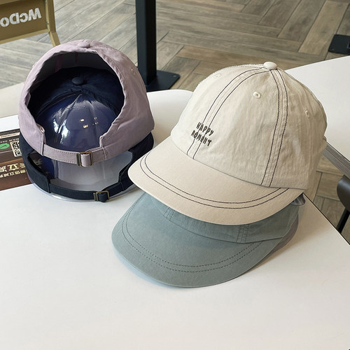 可扎高马尾刺绣后半空顶鸭舌帽子女春夏加宽帽檐显脸小遮阳棒球帽