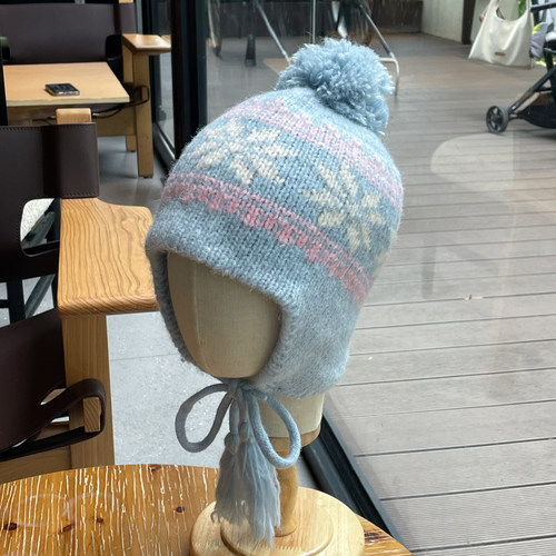 冬天费尔岛风雪花针织护耳帽子女