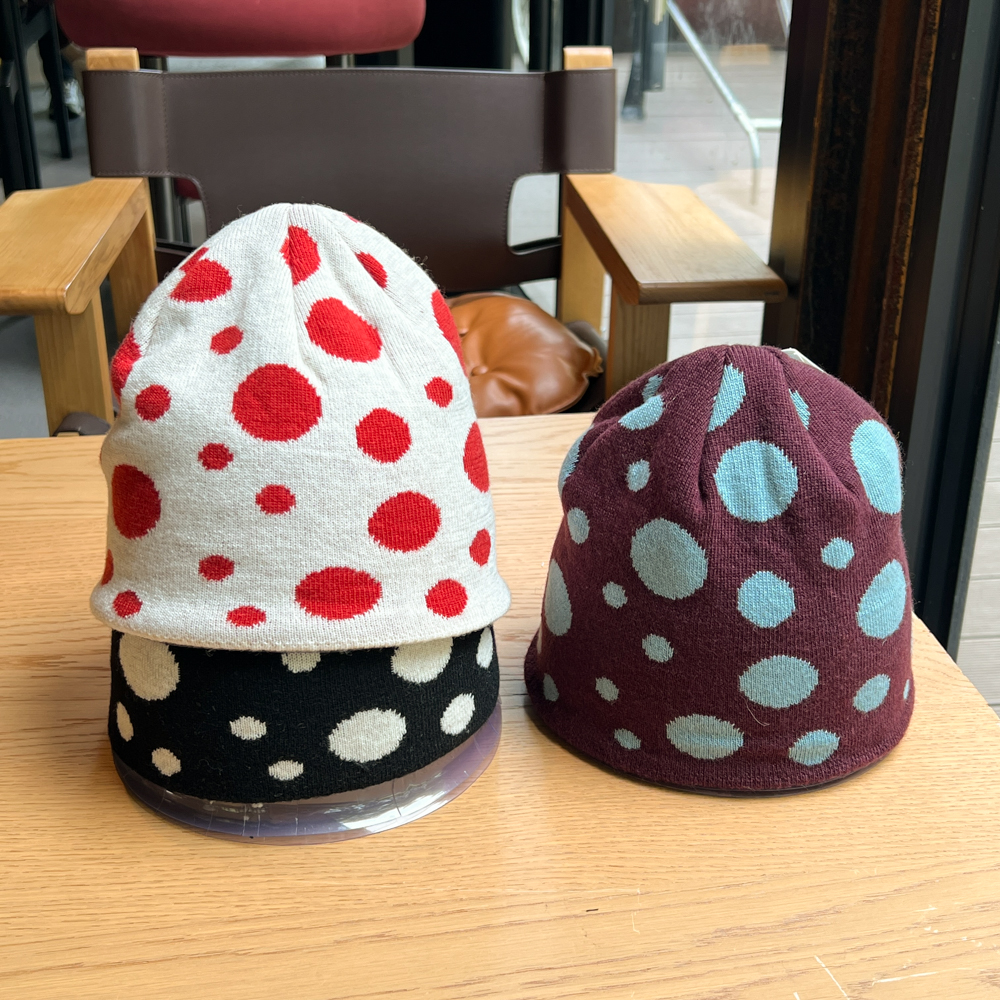 波点提花羊毛混纺保暖针织帽子女