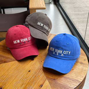 新款美式刺绣字母磨毛棉棒球帽子女秋季宝蓝色显脸小时尚鸭舌帽男