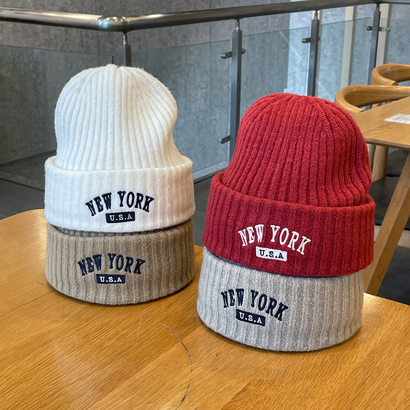 字母刺绣针织帽男女弹性