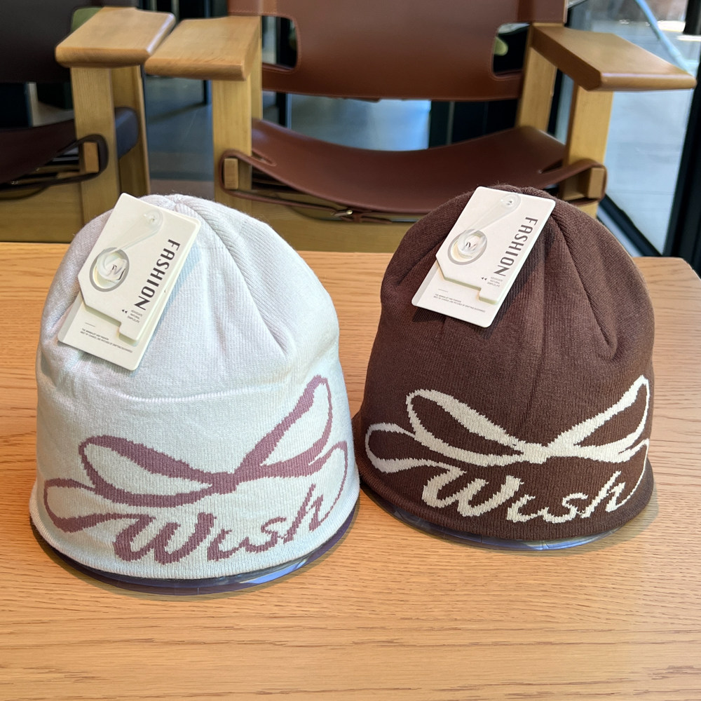 美式街头字母提花针织帽子女秋冬保暖护耳滑雪套头帽显脸小冷帽男