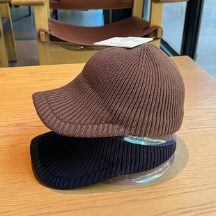 高品质羊毛混纺针织纯色骑士马术帽女秋冬厚棒球帽黑色毛线鸭舌帽