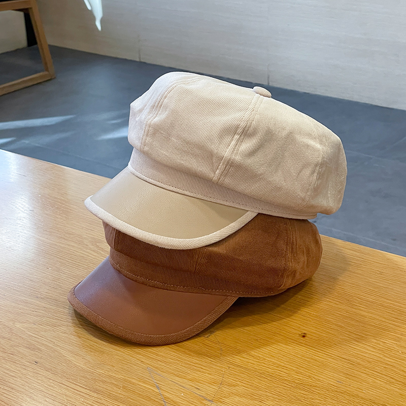 八角帽逛街女秋冬细条绒