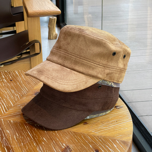 超正帽型复古咖啡色麂皮绒平顶马术帽子女高端洋气骑士帽棒球帽男