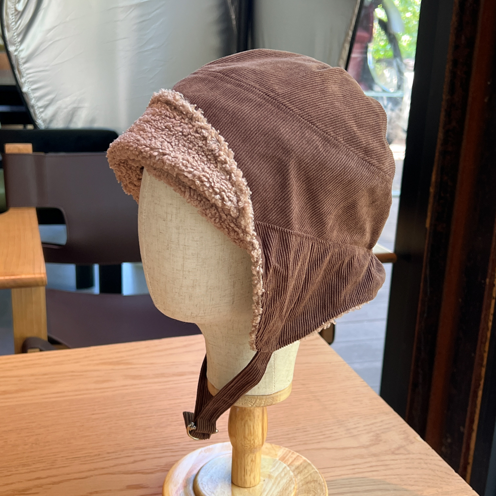 秋冬可双面戴飞行雷锋帽子男女灯芯绒羊羔绒护耳骑车头盔内胆帽女