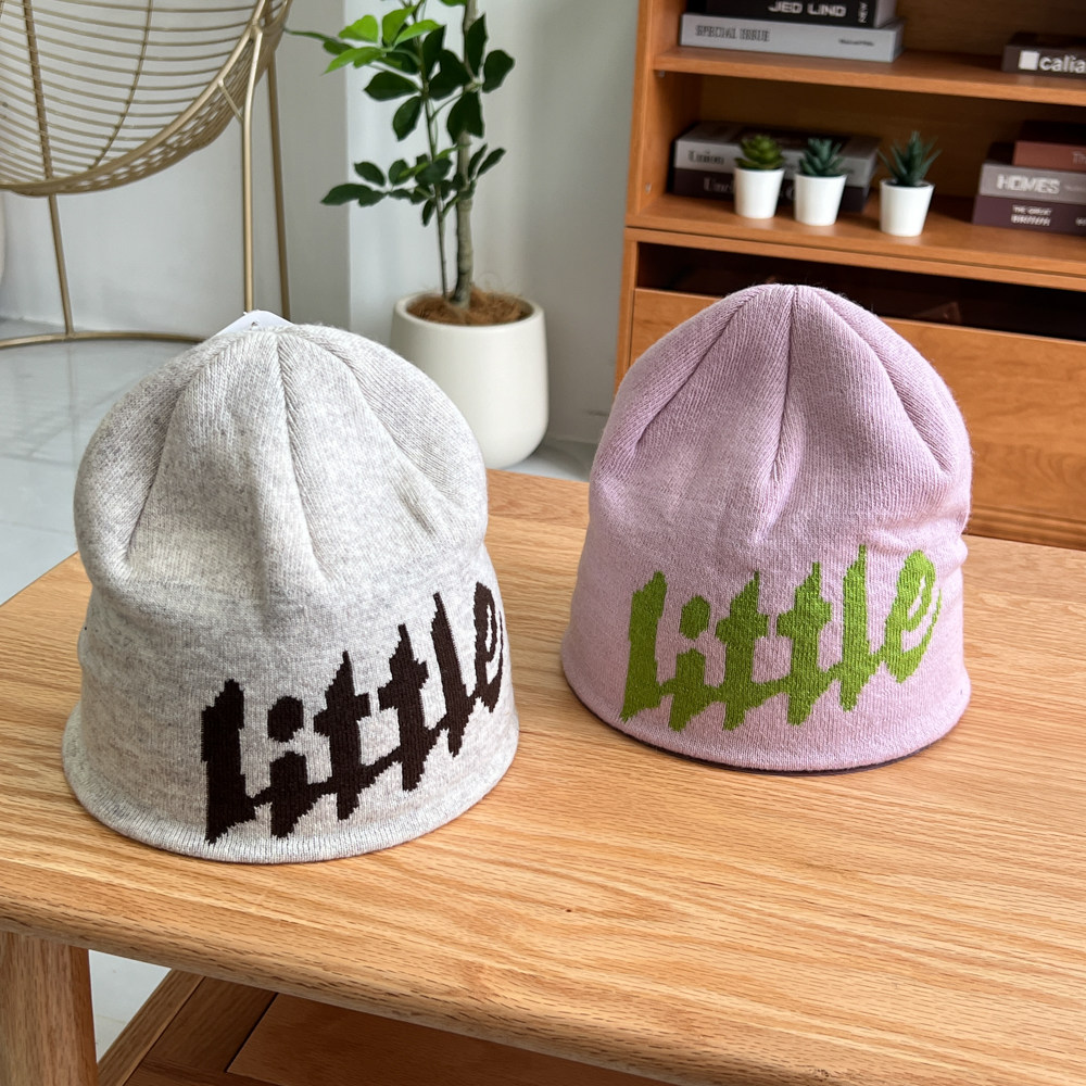 little字母提花毛线帽子男女冬天