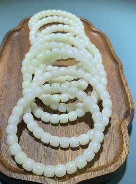 直播福利款！和田玉油性佳微绵白玉老珠型直切手串