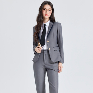 英伦学院风西装套装女春秋款小个子幼儿园教师园服职业气质工作服