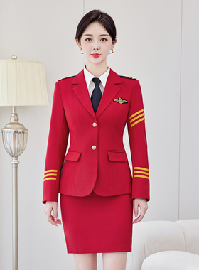 军鼓队服装女款红色新款演出服工作服西装套装军乐队女兵表演礼服