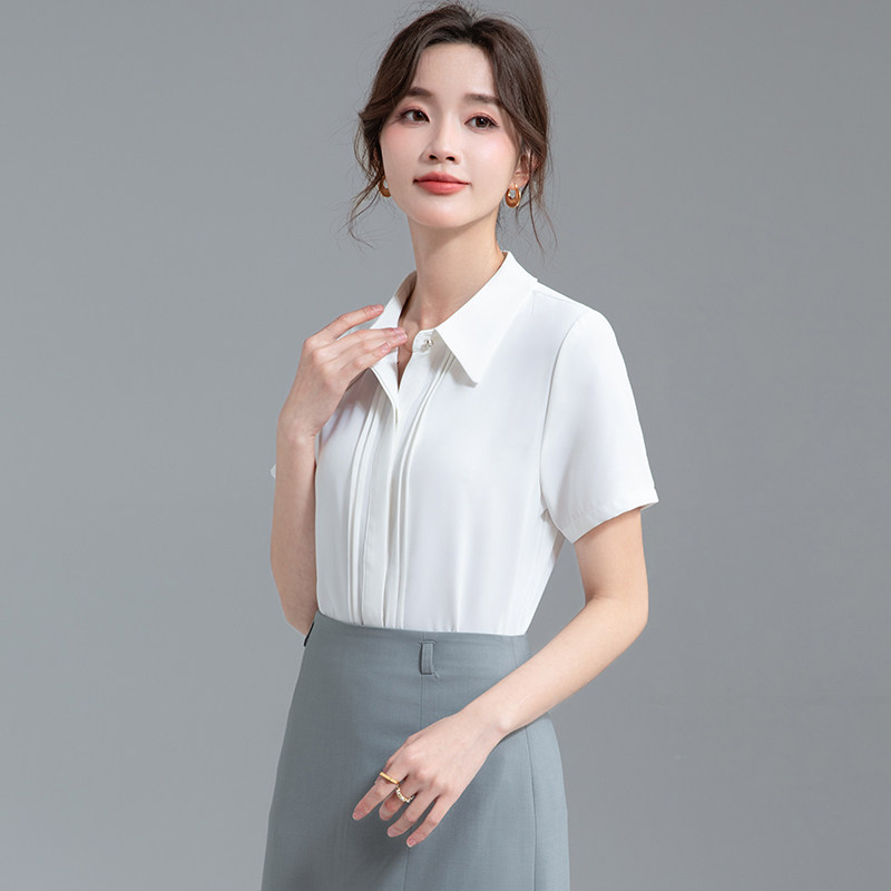 短袖衬衣女夏季2025新款面试正装上衣气质通勤工装职业装雪纺衬衫