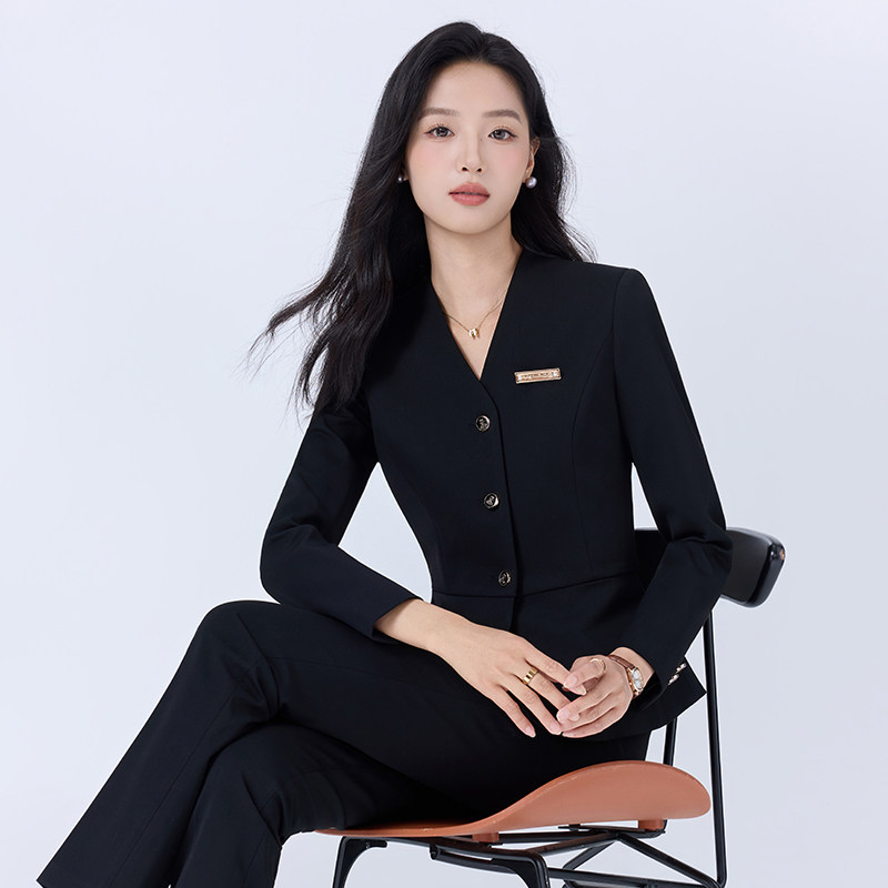 高端职业套装女气质春秋新款西装套装长袖职场酒店前台接待工作服