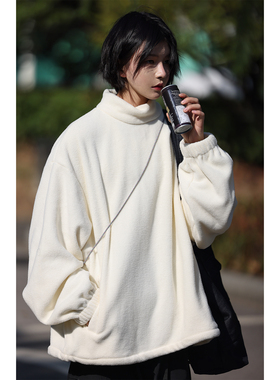 Nobodyknows 秋冬基础日系复古半高领摇粒绒保暖内搭纯色情侣卫衣