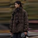 Nobodyknows冬季纯色小方格绗缝线羽绒服日系复古棋盘格90白鸭绒