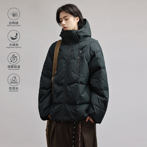 解构连帽羽绒服男女短款白鸭绒