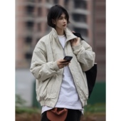 Nobodyknows秋冬纯色复古潮薄款 vibe风男女高街简约拉链立领棉服