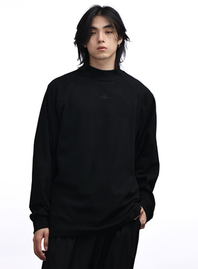 Nobodyknows美式复古基础德绒字母绣花保暖半高领插肩长袖打底衫