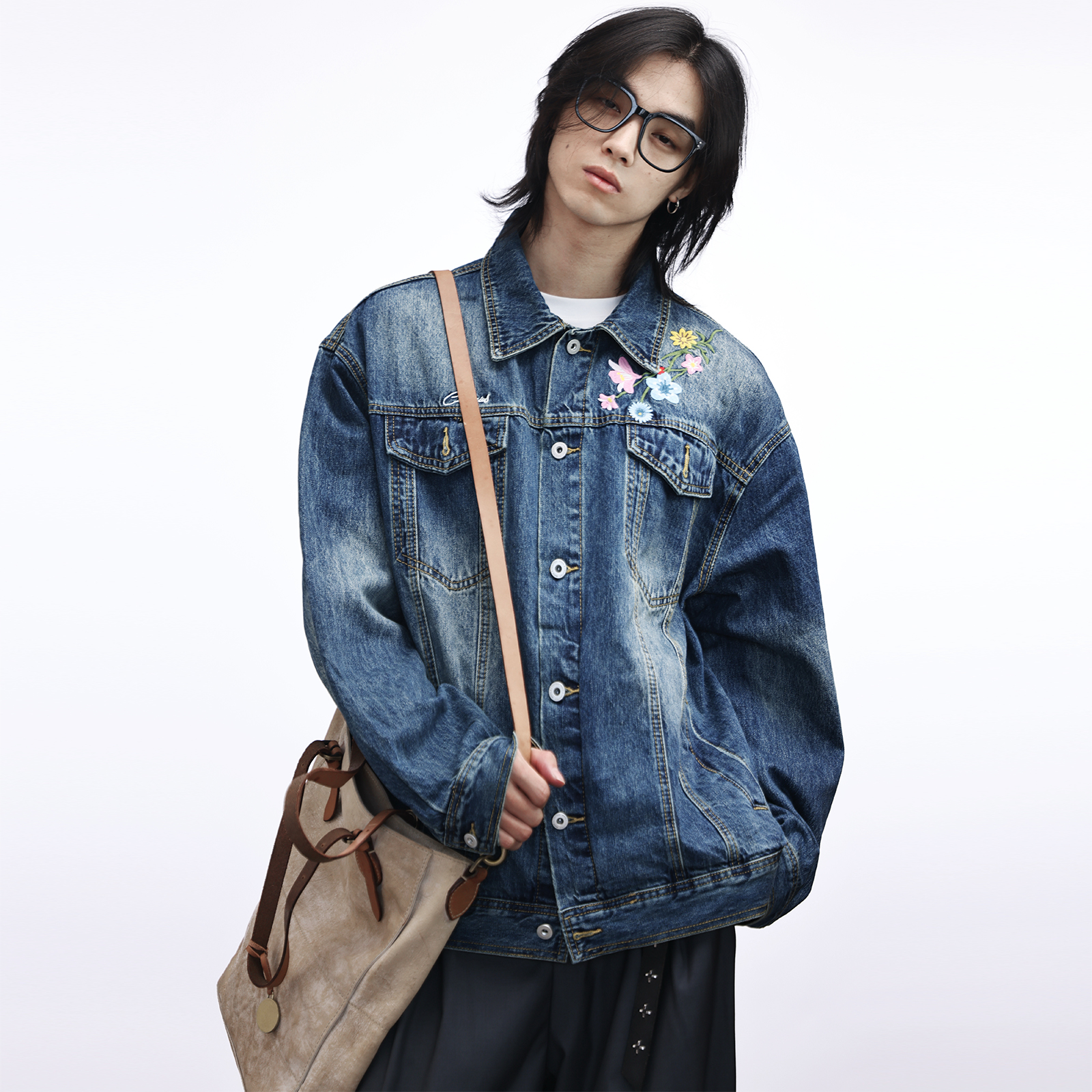 美式复古高级感刺绣花卉牛仔外套