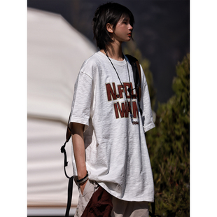 Nobodyknows夏季 男女休闲tee 趣味字母竹节棉舒适透气复古宽松短袖