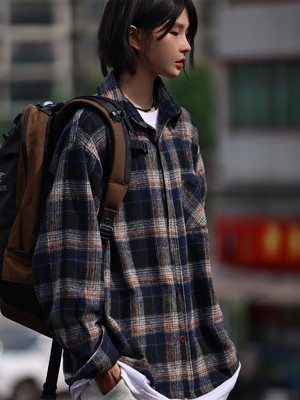 春秋季法兰绒翻领长袖衬衫