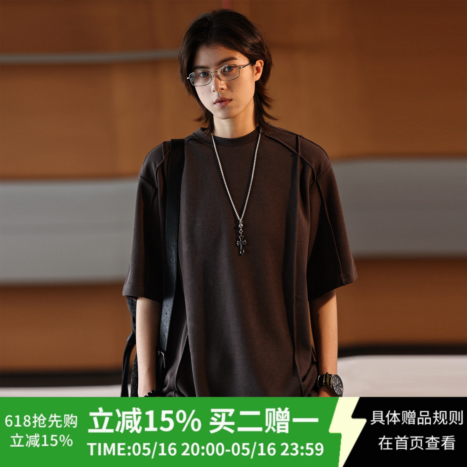 Nobodyknows美式复古重磅双纱圆领拼接结构短袖T恤男cleanfit上衣,男装,T恤,淘宝优惠券,粉丝福利购,淘宝优惠卷