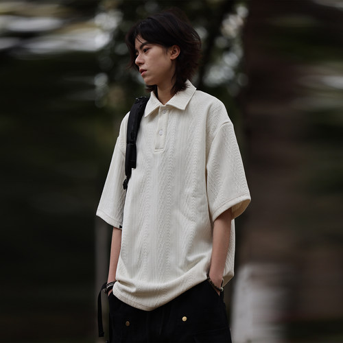 肌理感短袖polo衫美式休闲翻领