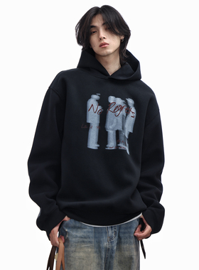 Nobodyknows美式复古幻影人物印花套头连帽卫衣宽松休闲百搭上衣