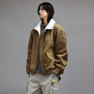 Nobodyknows复古水洗做旧工装毛领座山雕男女结构夹棉保暖厚外套