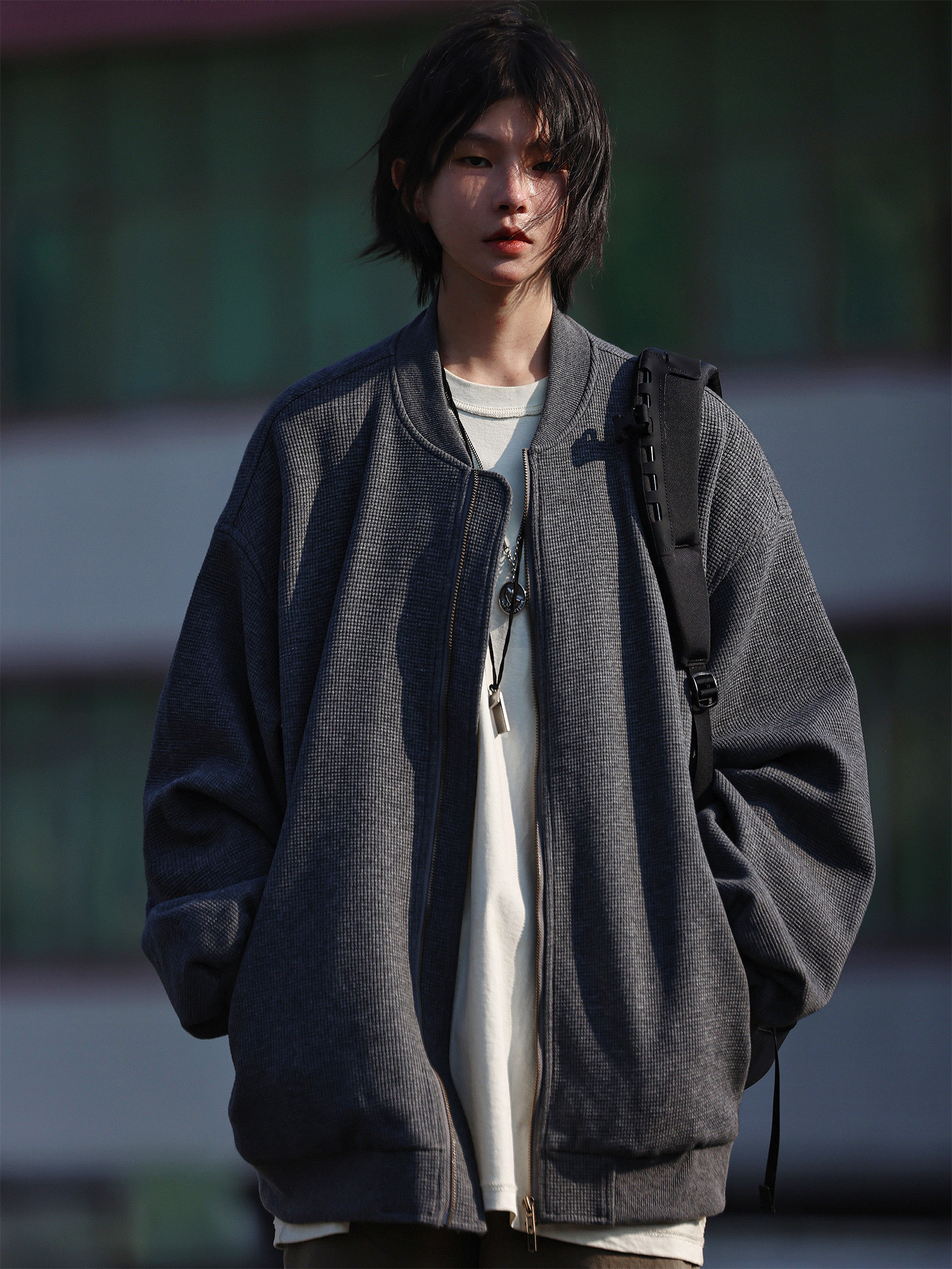 Nobodyknows棒球领宽松外套