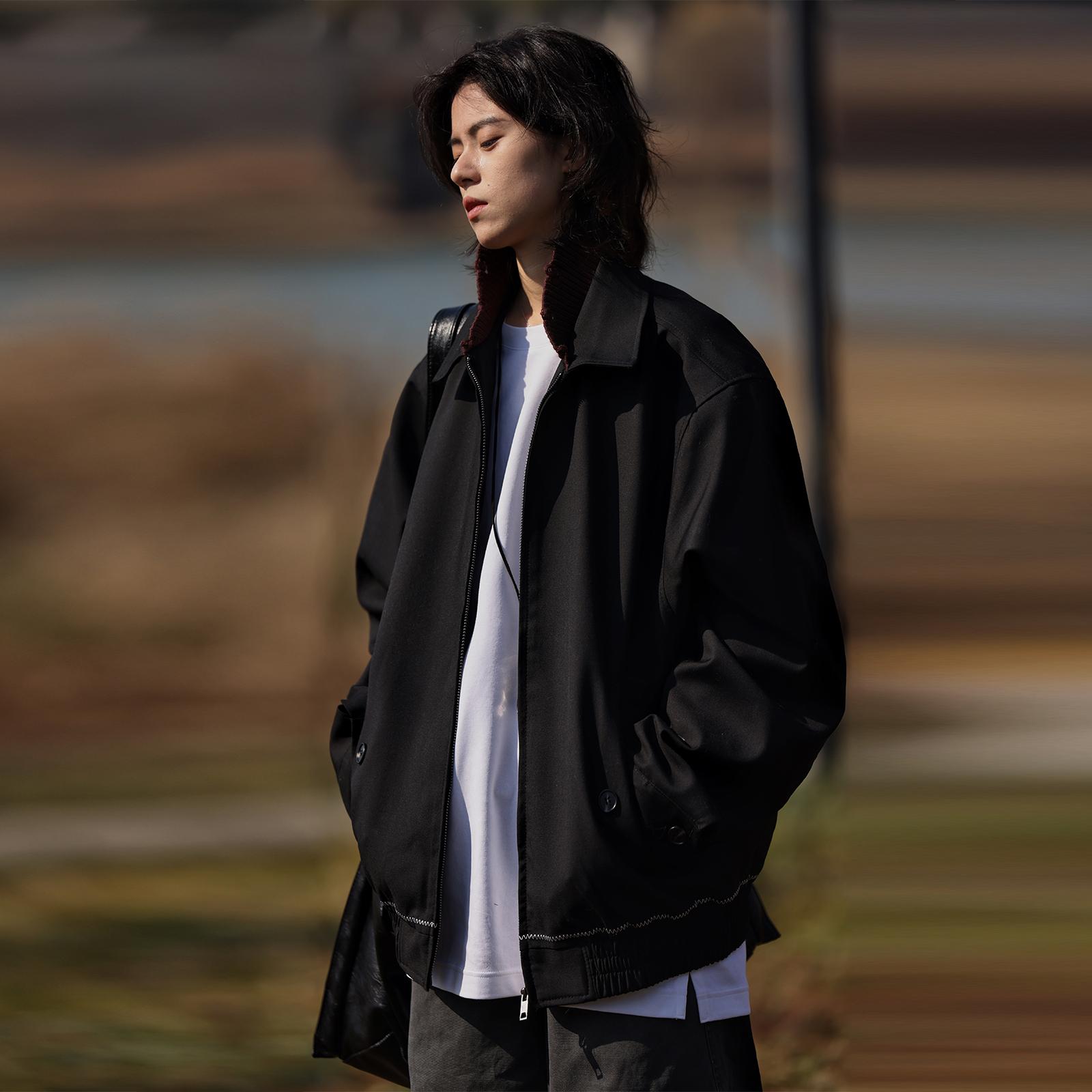 Nobodyknows韩版拼色领工装秋季外套美式vibe高街设计感宽松夹克