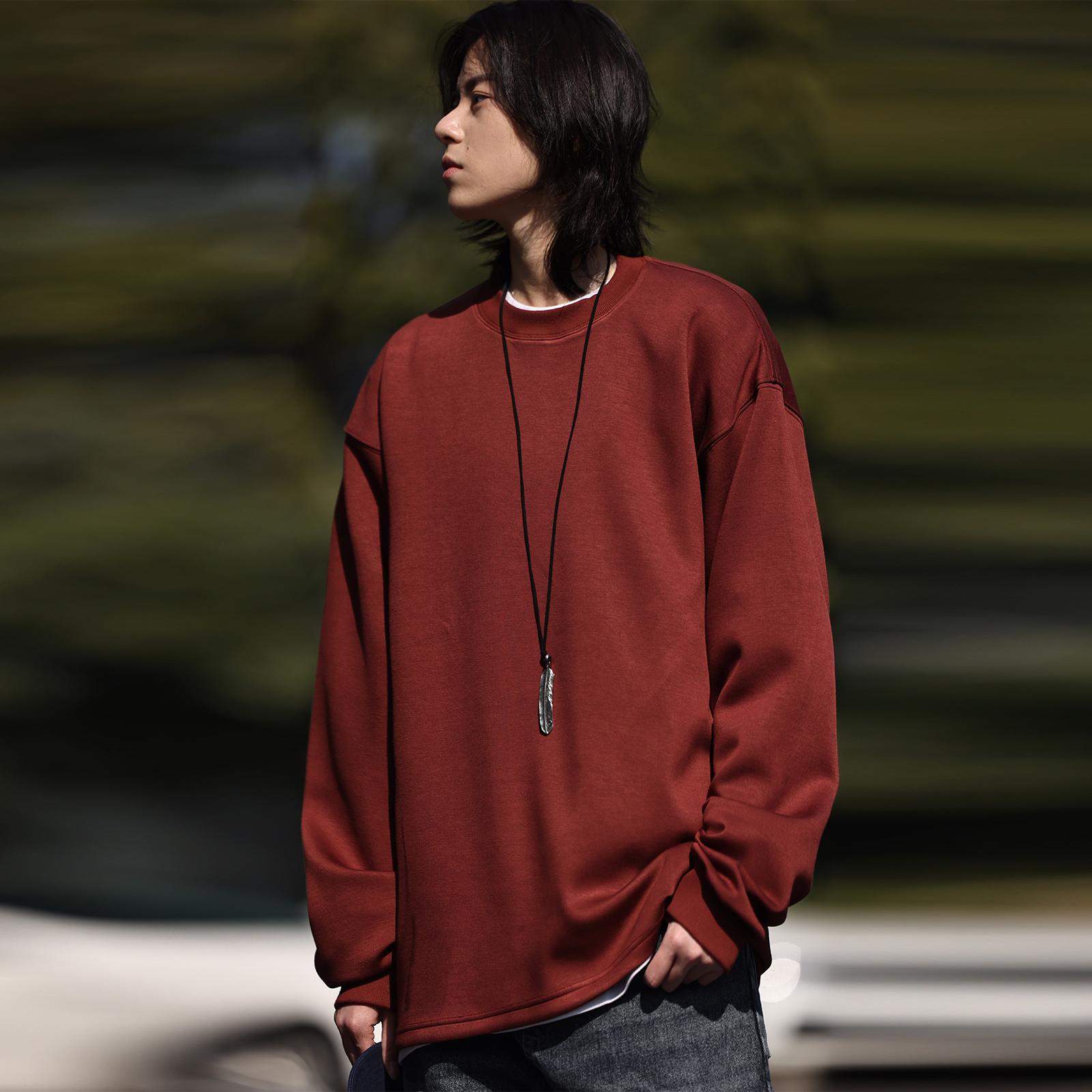 空气层圆领套头打底长袖T恤