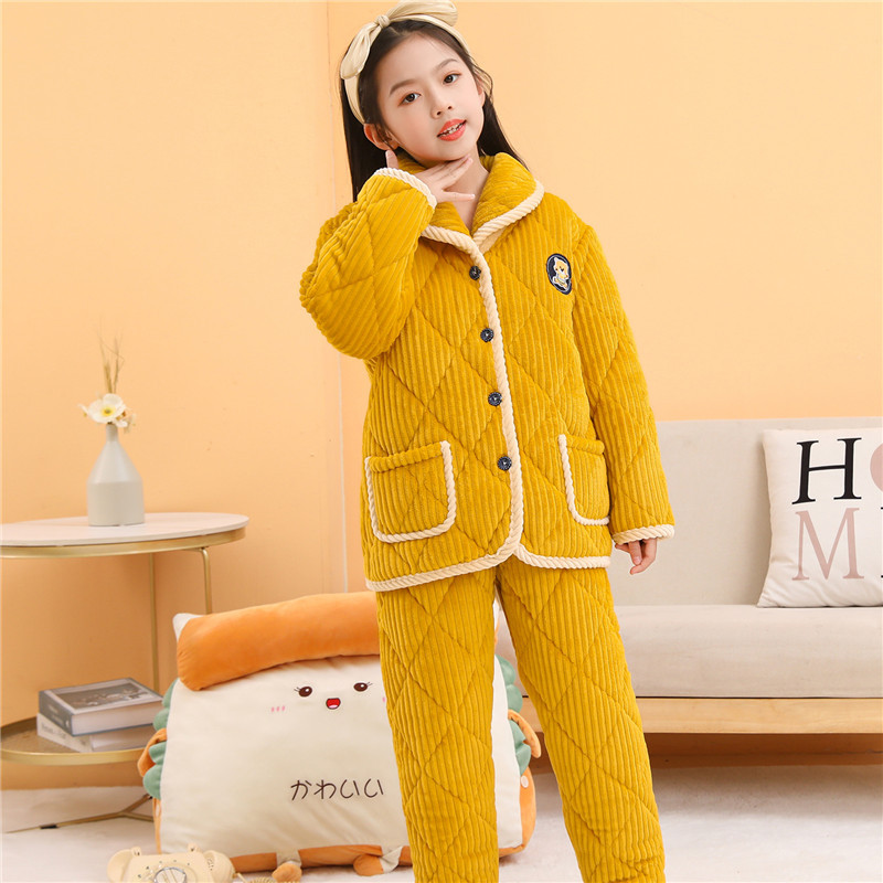 儿童法兰绒睡衣男女童冬季三层加