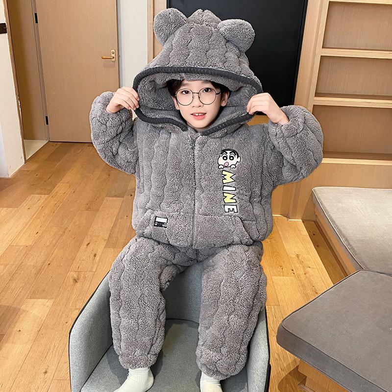 冬季儿童睡衣加厚保暖男童三层夹