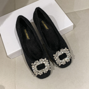 粗跟法式配裙子单鞋女秋冬毛毛鞋女外穿棉鞋一脚蹬大码女鞋41-43