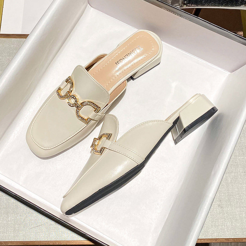 配裙子单鞋2024夏季包头半拖鞋女外穿ins潮中跟粗跟大码41-43宽肥,女鞋,包头拖,淘宝优惠券,粉丝福利购,淘宝优惠卷