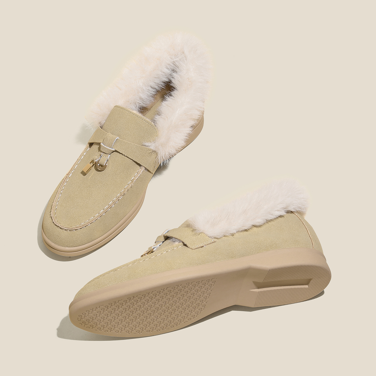 配裙子毛毛鞋加绒外穿英伦小皮鞋女2026新款乐福鞋大码女鞋41-43