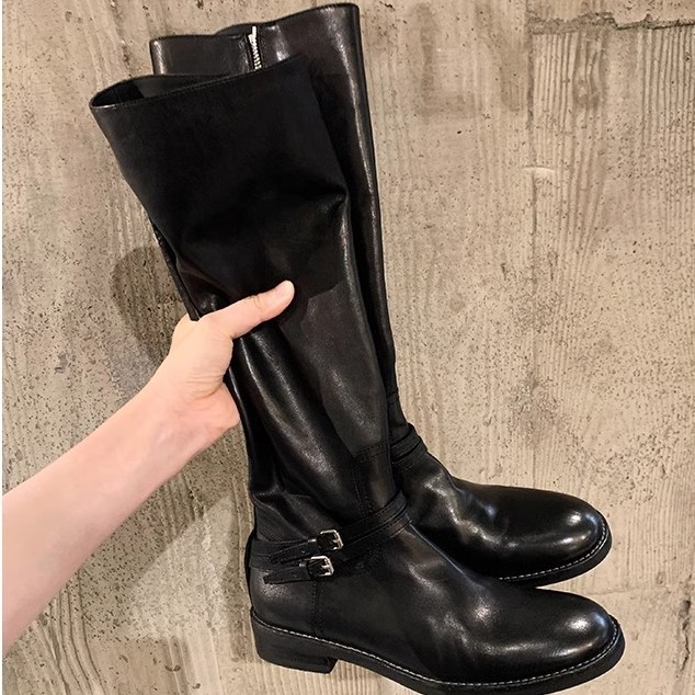 大码女靴41-43粗跟黑色英伦靴子女2025新款爆款弹力靴巨好看长靴