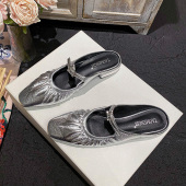 女2025新款 夏季 女鞋 外穿凉拖大码 一脚蹬粗跟低跟半包头拖鞋