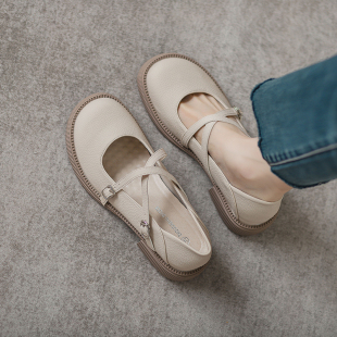 法式玛丽珍夏季平底单鞋女2024新款乐福鞋一脚蹬34小码女鞋313233