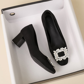 女粗跟法式 中跟单鞋 春季 高跟鞋 女鞋 女2024年新款 不累脚大码