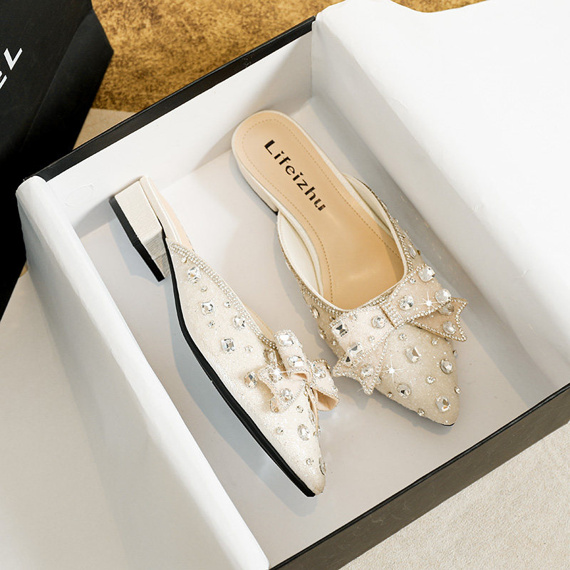 水钻法式气质低跟粗跟包头半拖鞋女夏外穿春季单鞋大码女鞋41-43,女鞋,包头拖,淘宝优惠券,粉丝福利购,淘宝优惠卷