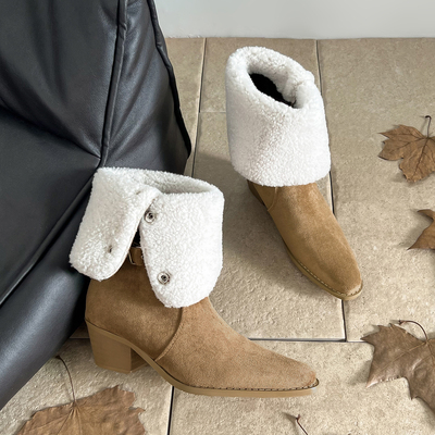 3334小码女靴高跟鞋粗跟短靴