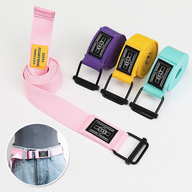 帆布懒人腰带男女款工装裤年轻人ins网红裤带学生牛仔裤军训皮带